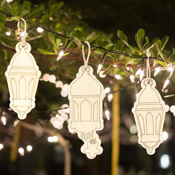 2 stycken Islam Ramadan trähängande skylt lykta hängande prydnad vägg DIY hemdekoration för Eid Ramadan