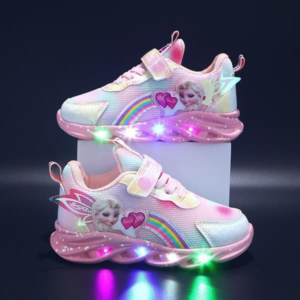 LED-sko for barn, prinsesse jenter, glitrende joggesko - Rosa - Størrelse 33 Pink Size 33
