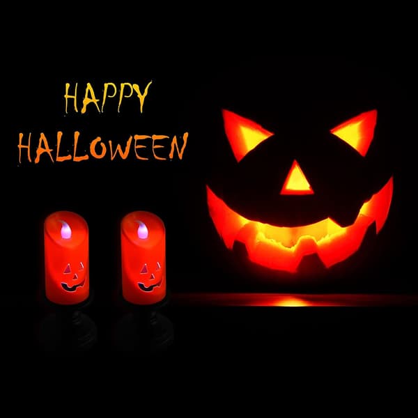 2 stykker Halloween græskarformet LED-lys med knapbatteri H