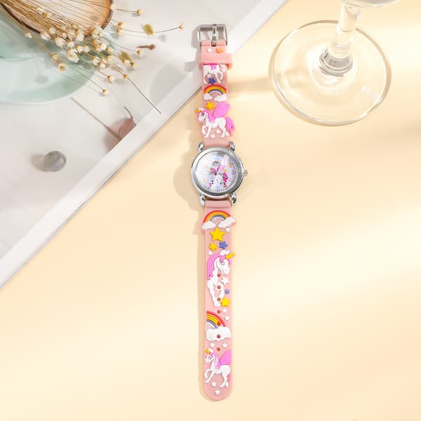 Barn Flickor Söt Tecknad Mönster Silikon Quartz Klocka - Rosa
