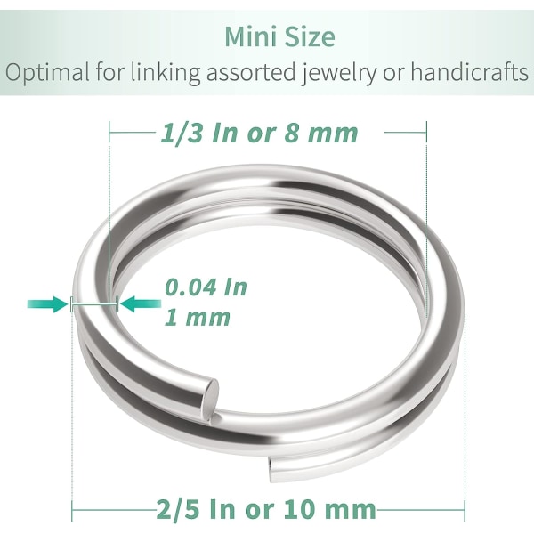 100 stycken 10 mm Mini Split Jump-ringar med dubbelring Små metallringkontakter för smycken, halsband, armband, örhängen