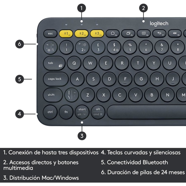 Trådlöst tangentbord för flera enheter, Bluetooth, enkel växling, 2 års batteritid, för PC, bärbar dator, Windows, Mac