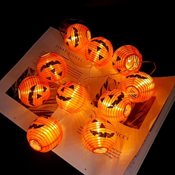 Store græskar papirlanterner lyskæde med 10 LED'er Halloween