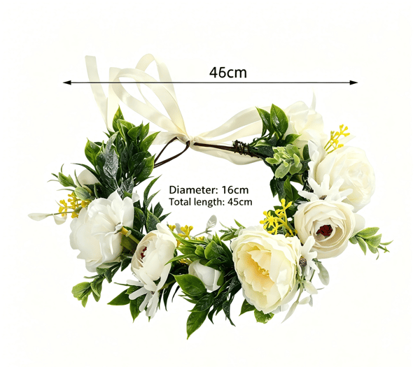 Hvit Peon Kunstig Blomsterkrans Hårtilbehør