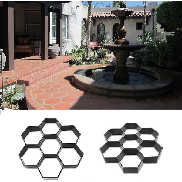 Återanvändbar Hexagonform för Betongplattor, Trappsteg, Cementsten för Trottoar, Uppfart, Patio, Trädgård, Väg (28 x 29 cm, Svart)