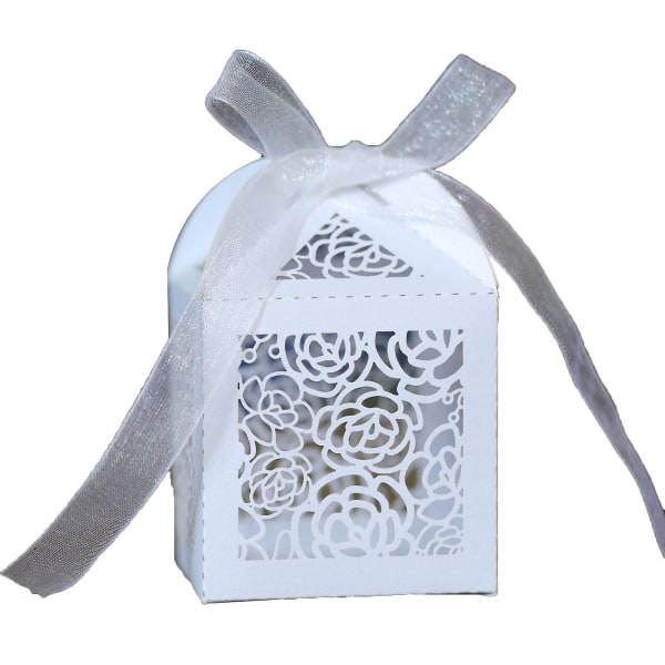 100 st Rose Flower Pearl Paper Hollow Cut Favor Gift Godis Box Förvaring Med Band Baby Shower Bröllopsfest