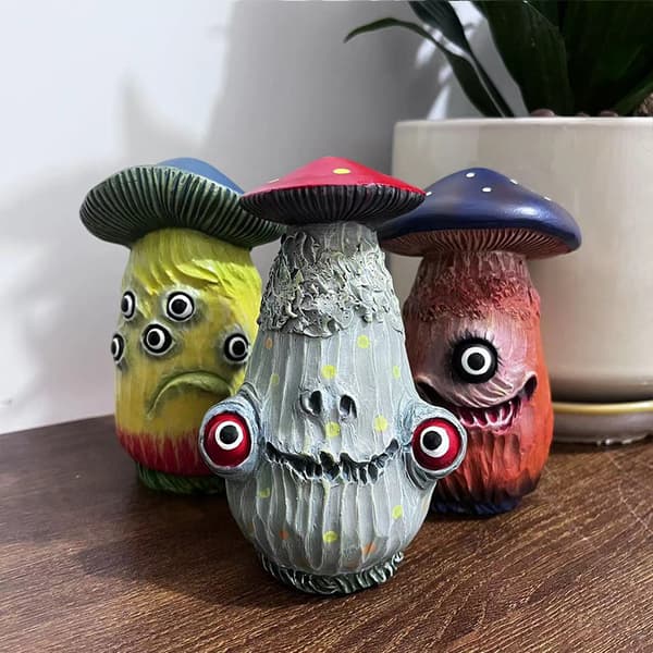 1 stk skummel soppskulptur i harpiks, Halloween-pynt, til hjemmet
