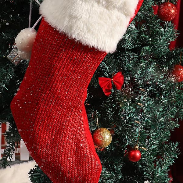 Julstrumpor 18\" Julklappsstrumpor med Plyschboll Present Godispåse för Träd Eldstad Hängande Semester