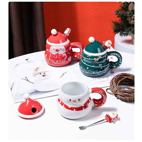 Tecknad Julmugg Present Keramisk Kopp Julkopp Set Julklappskopp - Jul Snögubbe