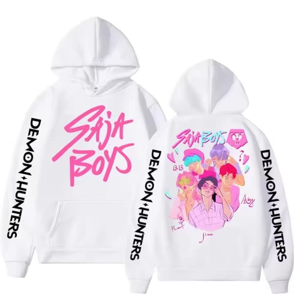 K-Pop Hættetrøje, Fleeceforet Langærmet Løs Casual Pullover til Efterår og Vinter - Hvid, Størrelse 10- XS XS
