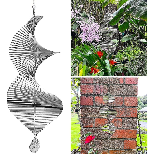 Spiral oval vindklocka metall trädgårdsdekoration dekoration 360 graders rotator hängande skylt hängande trä solskydd