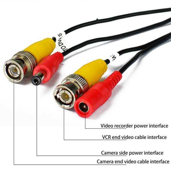 Bnc For Dc 2 In 1 Video Power Svart Kabel Analog Cctv Övervakningskamera Dvr
