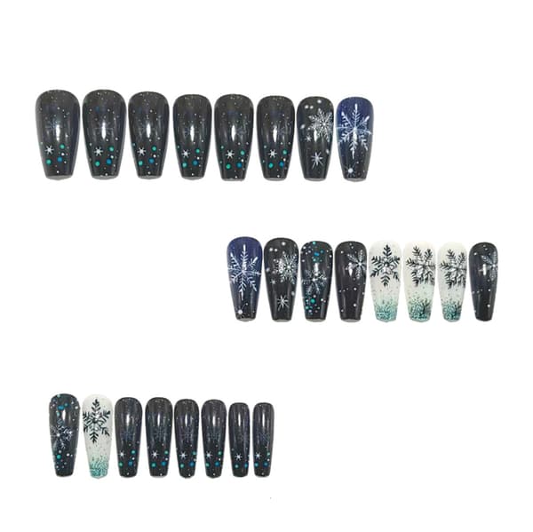 Jul Langvarig Vinter Snøfnugg Neglekunst Svart-Blå-Hvit Gradient Glitter Negledekor