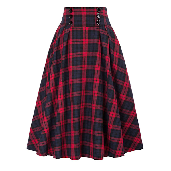 Kvinnors Rutiga Ullkjolar A-linje Tartan Långa Kjolar red M