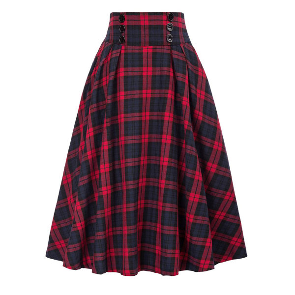 Rutiga yllekjolar för kvinnor A-linje Tartan långa kjolar red XL