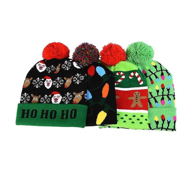 Strikket Hatte Med LED Lys Julehat Til Julekostume
