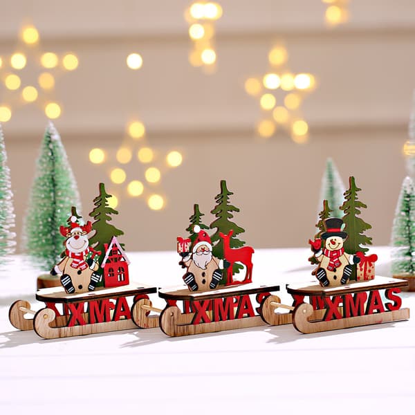 4 stk Træ Julepynt Tilbehør DIY Tegneserie Slæde Ski