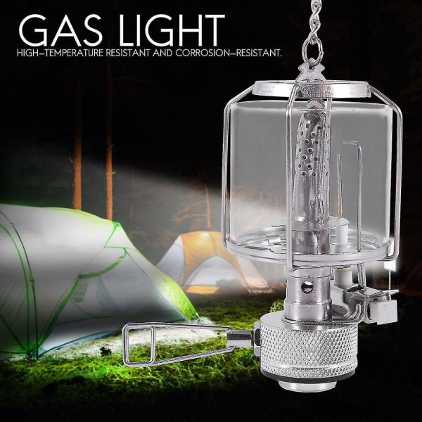 Mini Camping Lykta Gas Ljus Bärbar Tält Glas Lampa Butan 80lux Ljus