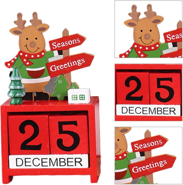 1 stk Rød Jule Nedtelling Kalender Treblokker Juletelling
