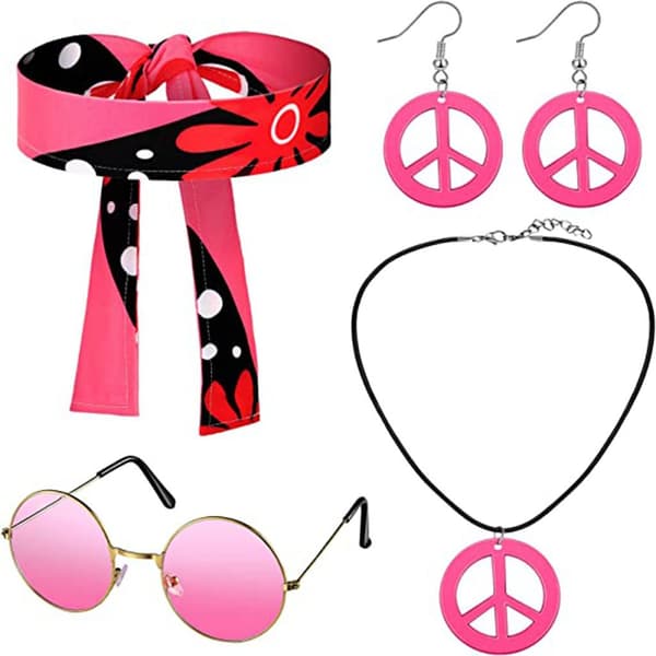 Hippie Halloween Kostymset Tie-Dye Cape Kostym - Rosa