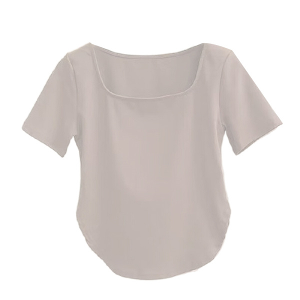 Kvinnor enfärgad fyrkantig krage kortärmad T-shirt crop top White XL