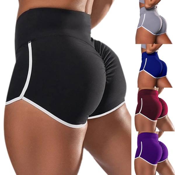 Women Gym Fitness Tättsittande Yoga Shorts Höftresår Black L