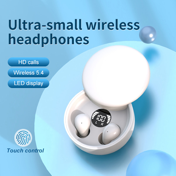 TWS Trådlösa Bluetooth 5.4 Hörlurar In-Ear Osynliga Sovhörlurar White