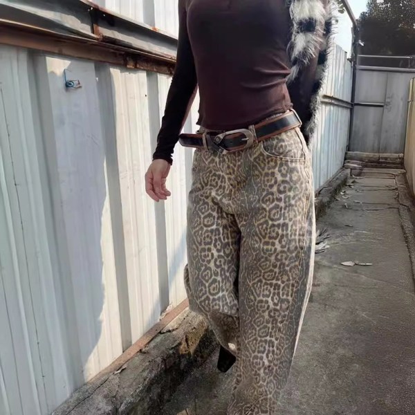 Dam Leopard Print Wash Y2K Chic High Waist Jeans leopard print 3XL