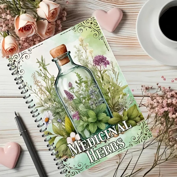 Spiralblock med medicinalväxter och botaniska illustrationer Green
