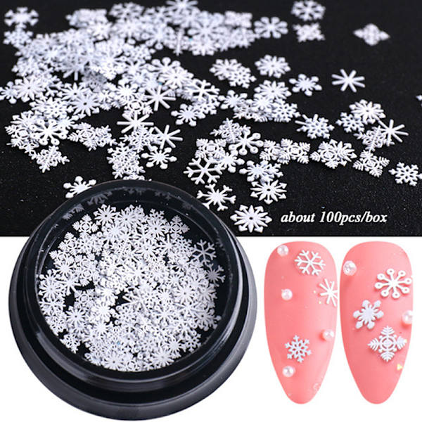 1 flaska/100 st Nail Art dekorationer Vinter vita snöflingor