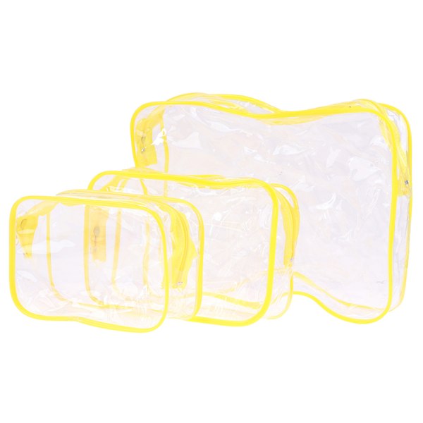 3st Transparent resväska Set Airport Cosmetic Wash Pouch yellow S+M+L