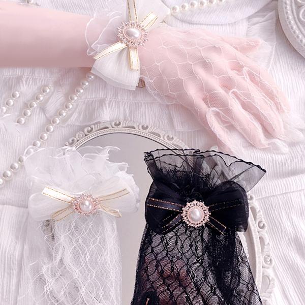 Tjej Svart Vita Spetshandskar Tjej Lolita Spetshandskar Black grid