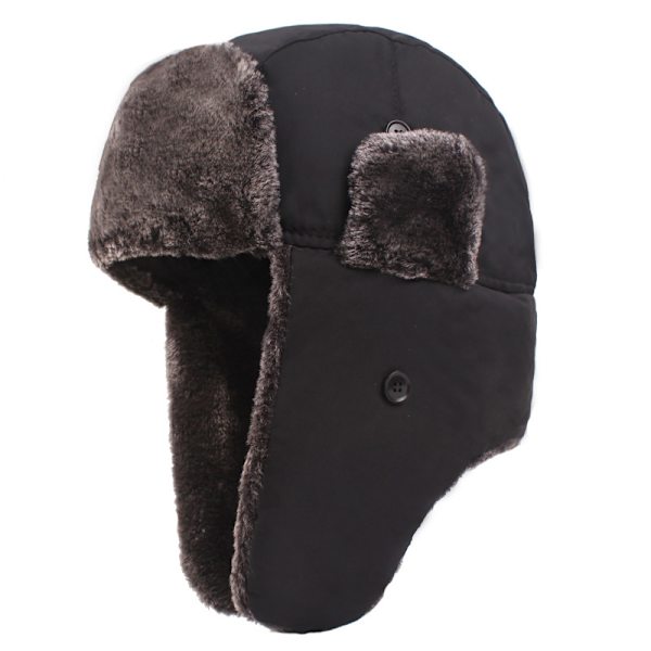 Män Fleece Fodrad Vattentät Vinter Walking Trapper Hat Vindtät Black