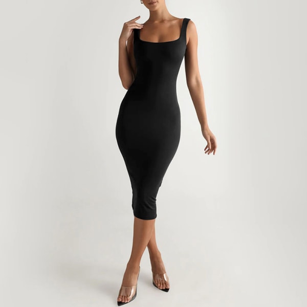 Ärmlös, rygglös slimmad höftnära stickad klänning för kvinnor Black XL