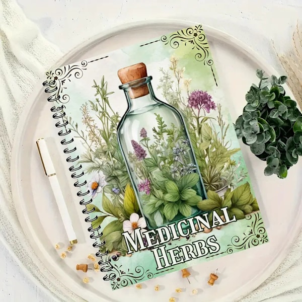 Spiralblock med medicinalväxter och botaniska illustrationer Green