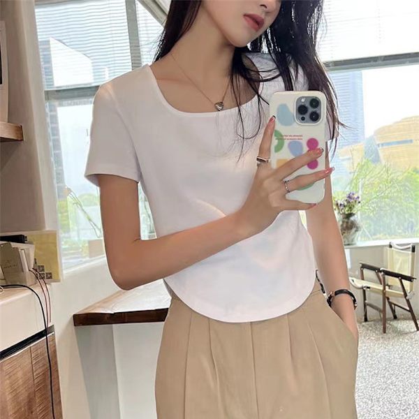 Kvinnor enfärgad fyrkantig krage kortärmad T-shirt crop top White XL