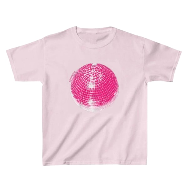 Damtröjor O-ringad Y2k dam T-shirt Kortärmad grafisk toppar Pink L
