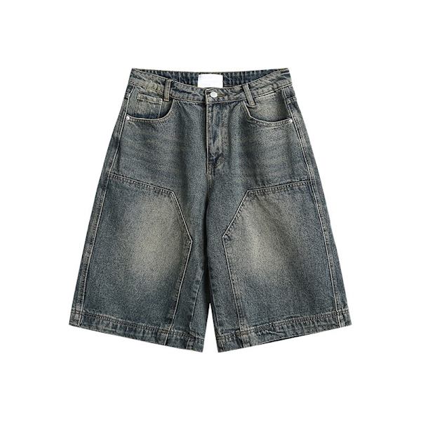 Unisex tvättade vida ben Capri jeansshorts Blue M