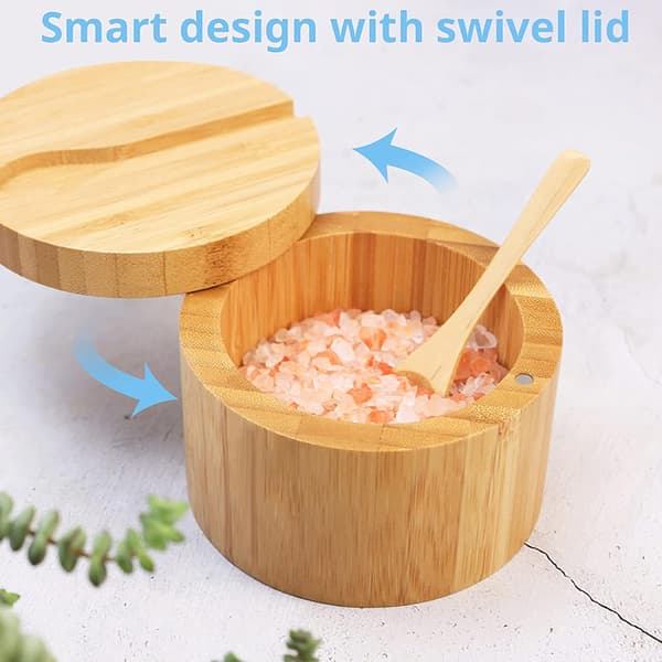 Saltkar av bambu med mini-sked, saltlåda för köket, pepparkrydda 1PC