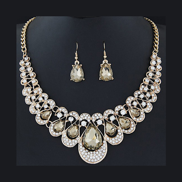 1 set smycken mode metall sparkle diamant halsband örhänge set Champagne
