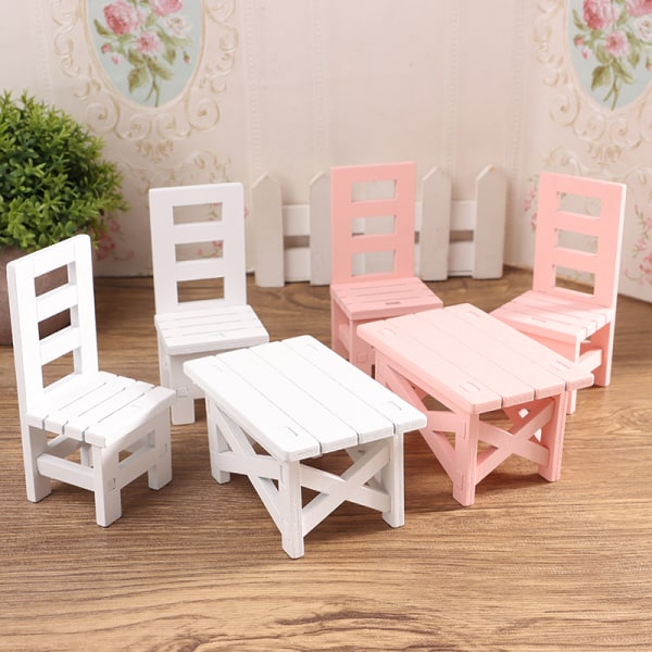 1 set 1:12 Mini träbord och stolar Dollhouse DIY dekoration Pink