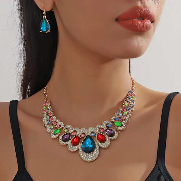 1 set smycken mode metall sparkle diamant halsband örhänge set Multicolor