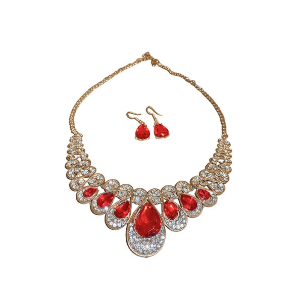 1 set smycken mode metall sparkle diamant halsband örhänge set Red
