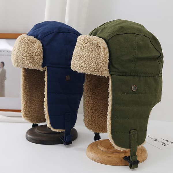 Vinter Tjock Varma hörselskydd Hattar Bomber Hat Beanie Cap Black