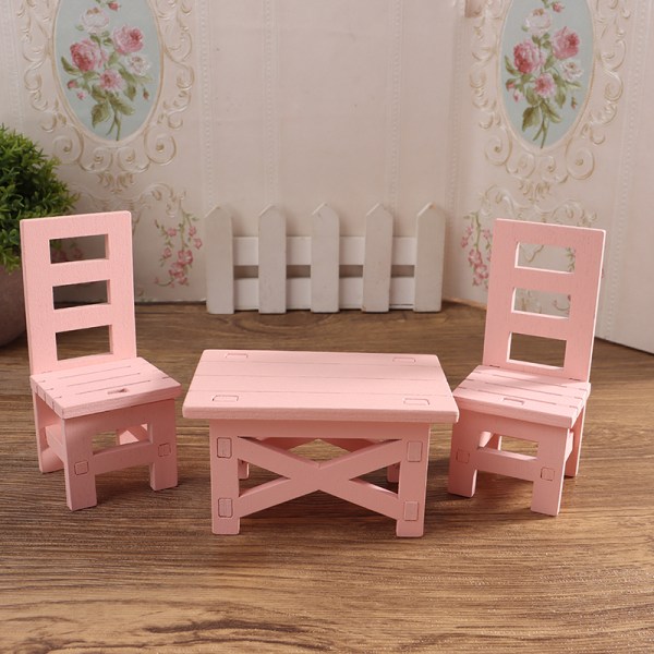 1 set 1:12 Mini träbord och stolar Dollhouse DIY dekoration Pink