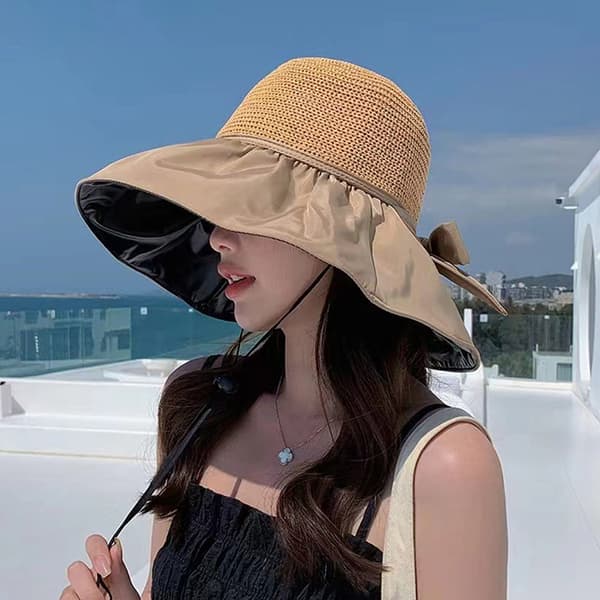Kvinnor Bucket Hat UV-skydd Solhattar Panama Cap Khaki