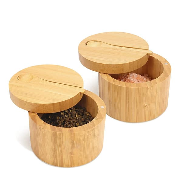Saltkar av bambu med mini-sked, saltlåda för köket, pepparkrydda 1PC