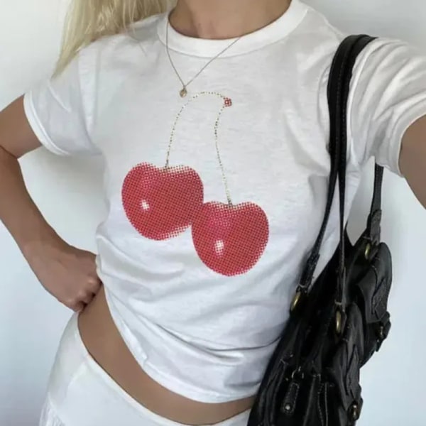 Damtröjor Cherry Print Y2k Shorts Crop Tops White S