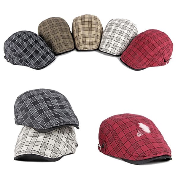 Randig Lattice Basker Hat Pläd Visir Duckbill Flat Cap Khaki