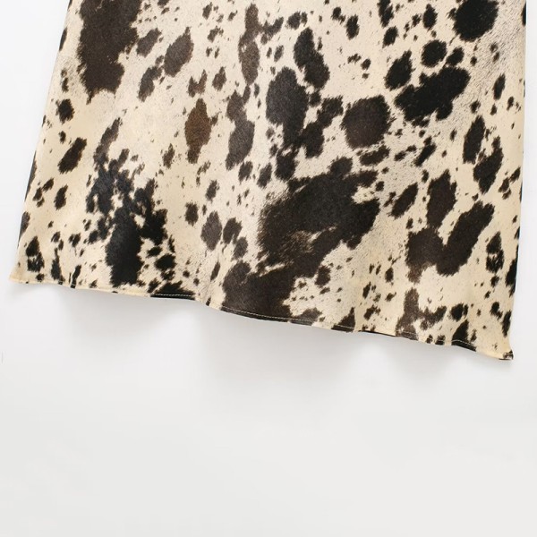 Dam Leopard Print Djup V-ringad Kvinna Backless Solklänningar color S